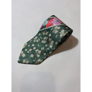 Leonard Paris Silk Floral Botanical Tie Green Pink Luxury Designer France
